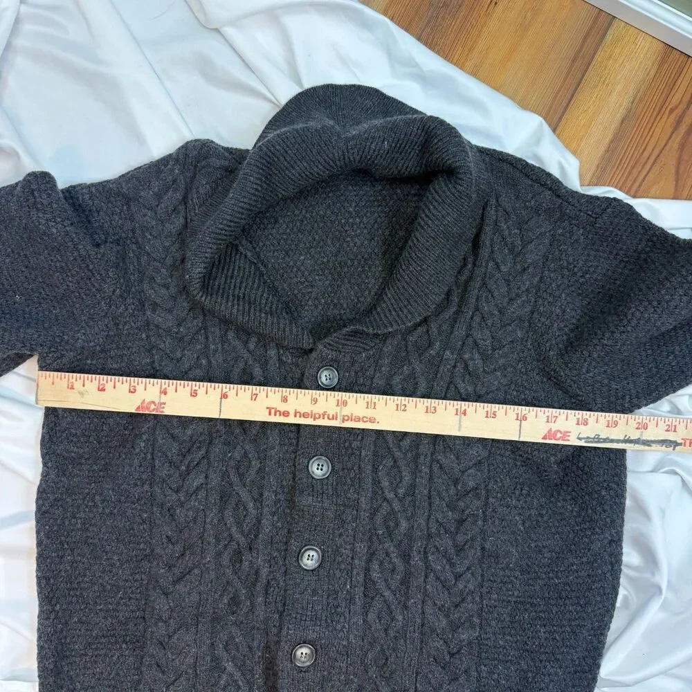 PHIL PETTER Cardigan Sweater Cableknit Fisherman Gray Merino Wool Men Size L